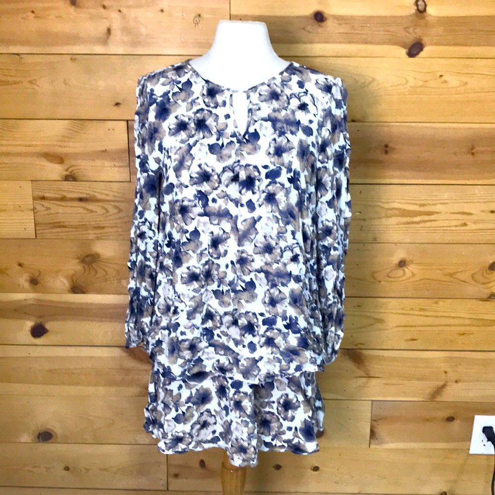 LAST CALL J Roberts boutique brand floral double layer mini dress tunic top LG